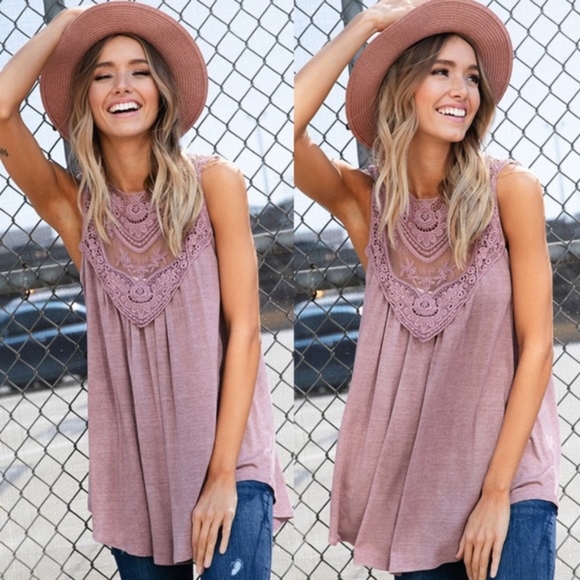 BellanBlue Tops - 023 Boho Vintage Wash Floral Lace Tank Top
